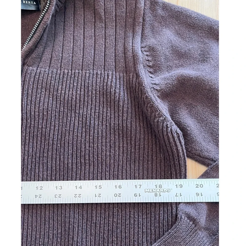 Oscar de la Renta Mens Quarter Zip Sweater Brown Ribbed Sherpa Large Cotton Knit